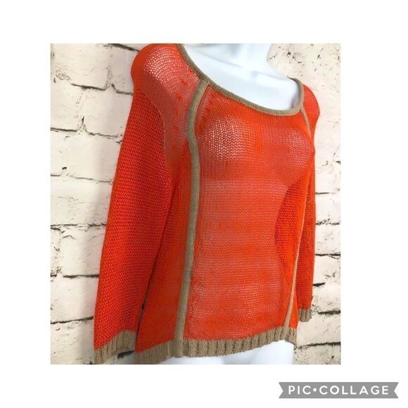 Trouve Orange Tan Mesh Crochet Dopamine Tunic Sweater Size XS - Picture 2 of 9